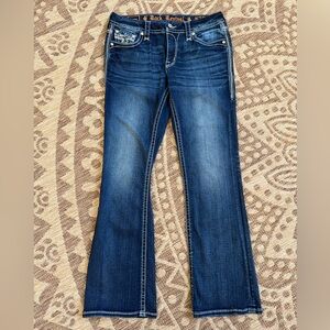 Rock Revival Jeans Jesse Mid Rise Boot Sz 30 X 31 Large Rhinestones Flap Pockets